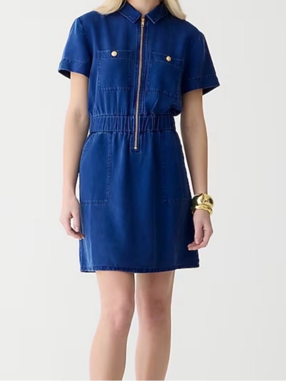 J. Crew Denim Blue Utility Chino Zip Up Mini Dress Sz 6